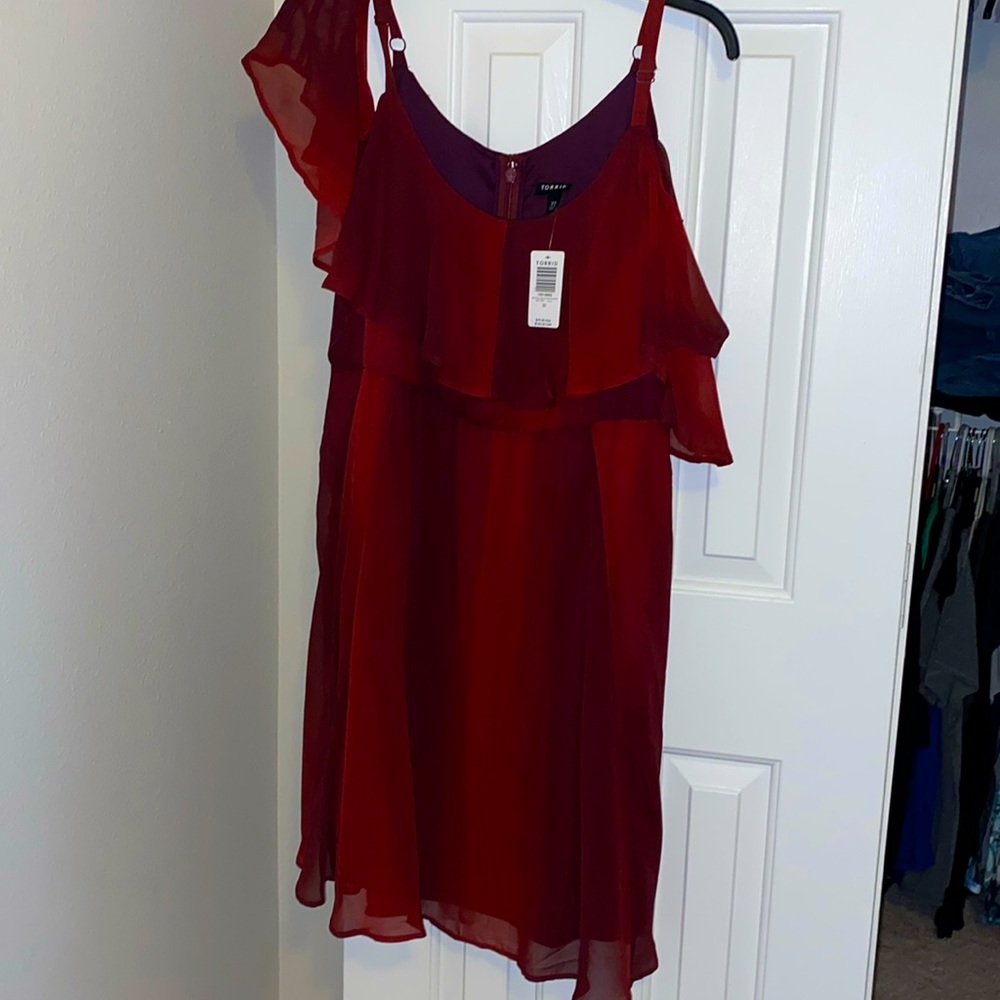 Burgundy Cold Shoulder Chiffon Mini Skater Dress - Torrid - 22 - NWT